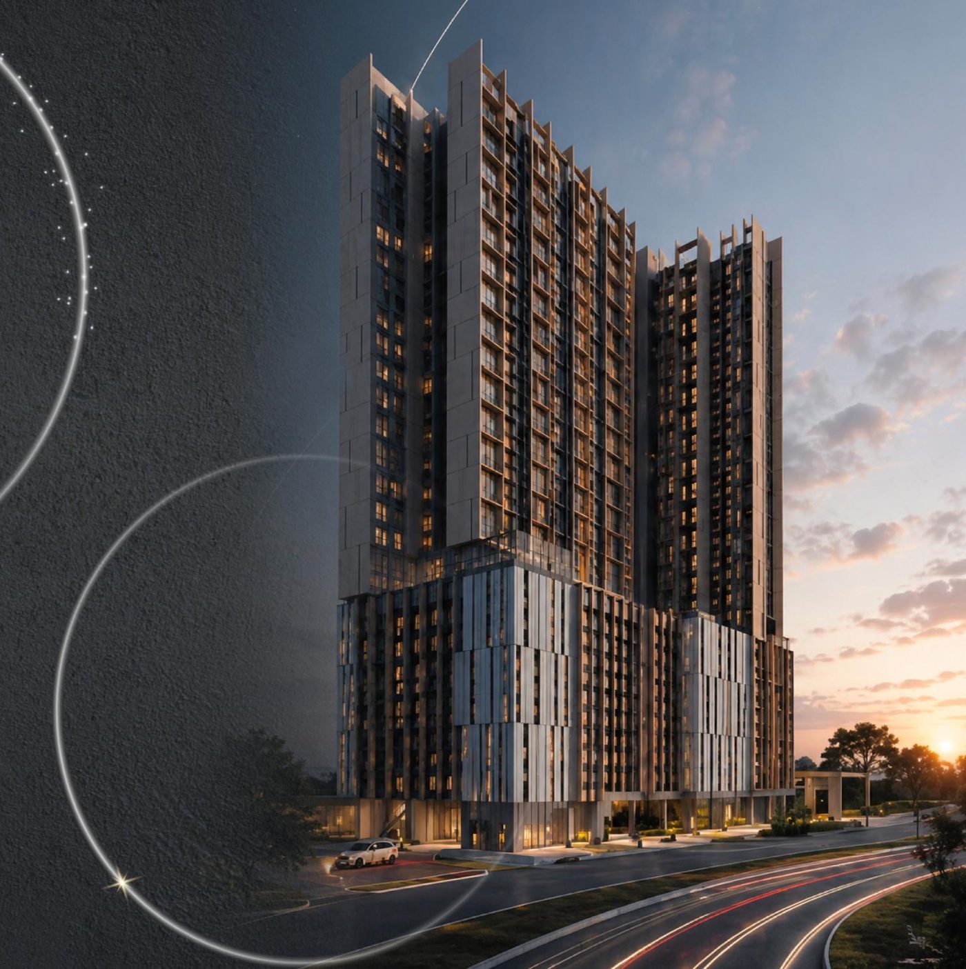 The Celestz @ Kebun Teh tower exterior render at dusk
